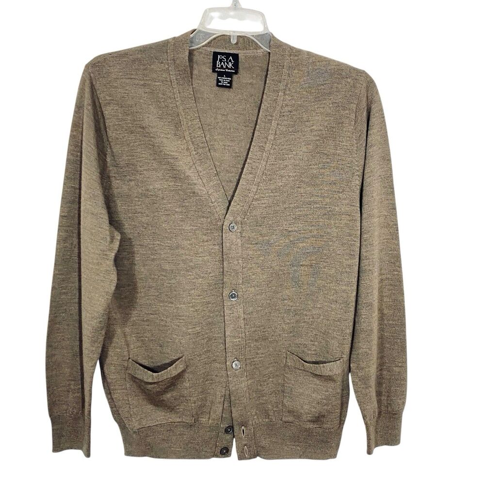 JoS A. Bank 100% Merino Wool Signature Collection L Men’s Cardigan Brown Pockets